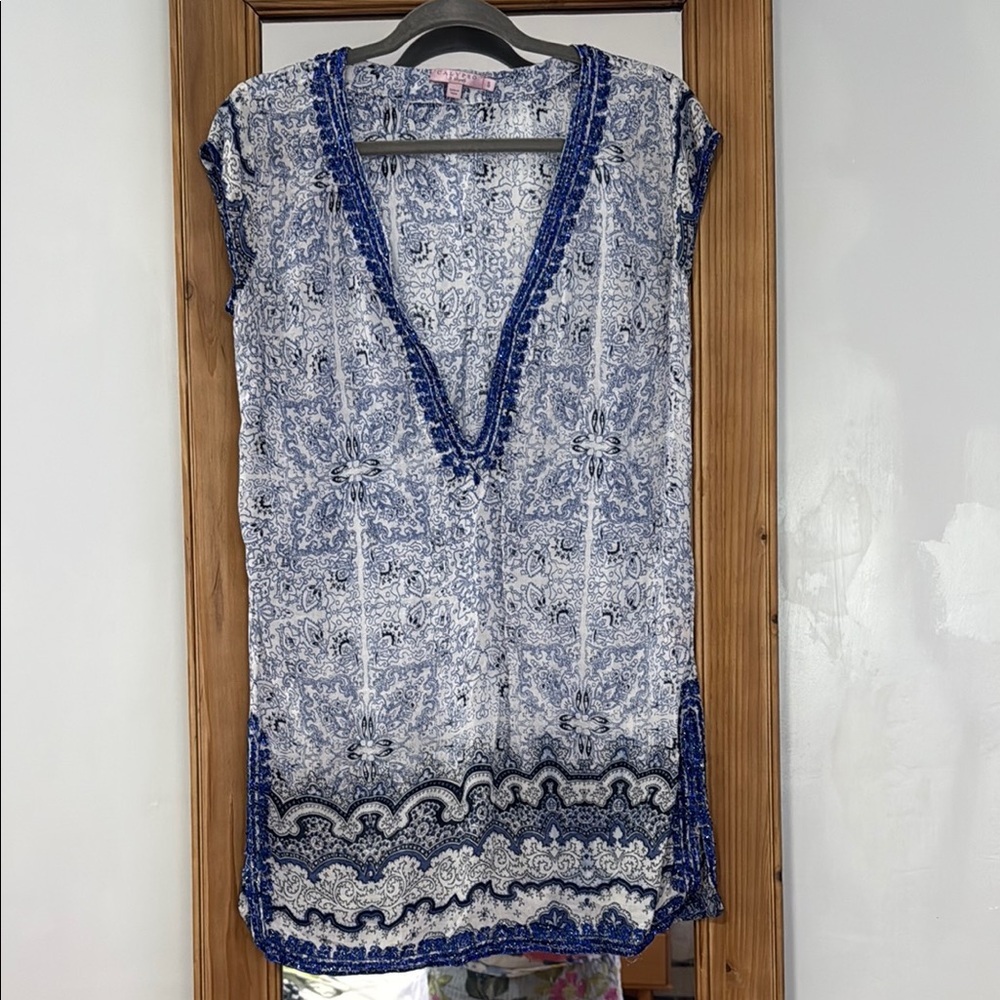 Calypso St. Barth Blue and White Women's Top - Picture 3 of 6